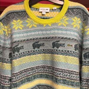 Lacoste Men's Green and Yellow Crewneck Sweater